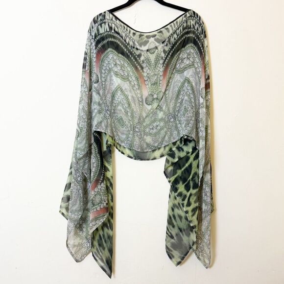 La Fiorentina Sheer Green Animal & Paisley Print Cape Shawl Wrap One Size - Picture 4 of 7